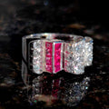 1930s Art Deco Platinum Ring: Ruby Diamond Chevalier Statement Ring