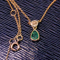 Genuine Emerald & Diamond Necklace Solid 18k Yellow Gold Drop Shaped Antique Vintage Pendant Charm Gift for Her Elegant Dainty Classic chain