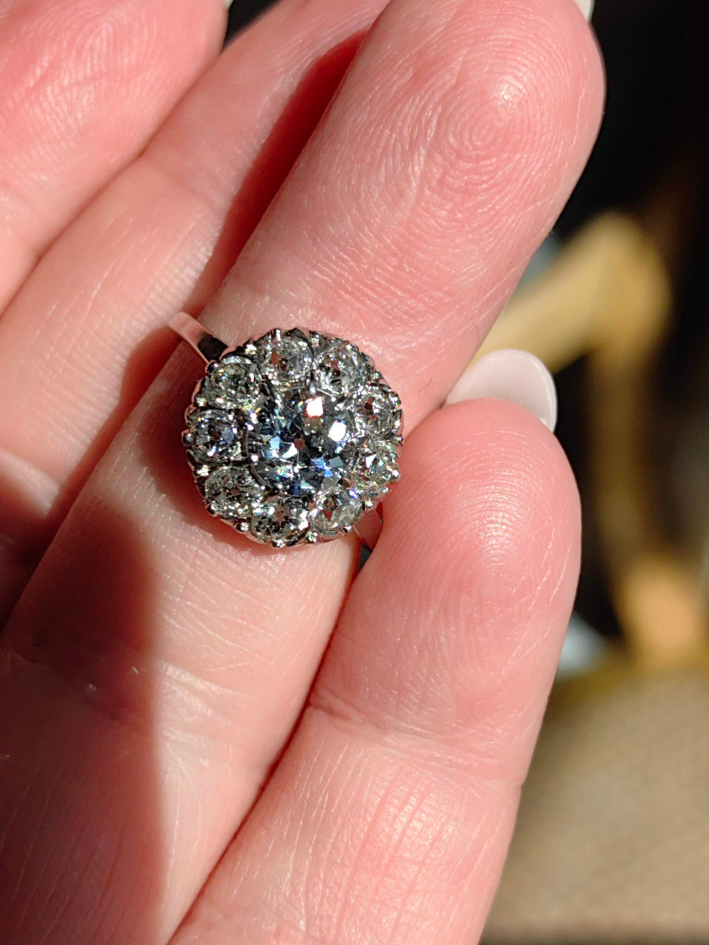 Antique 1.90ct Diamond Cluster Ring: 14K White Gold Art Deco Engagement