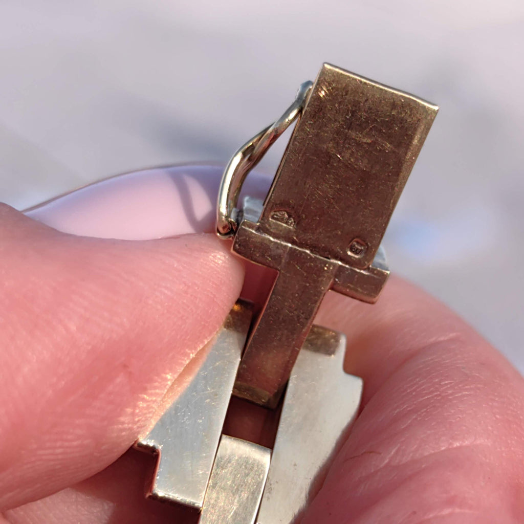 Art Deco 14k Gold Geometric Link Bracelet - 21cm Handmade Statement