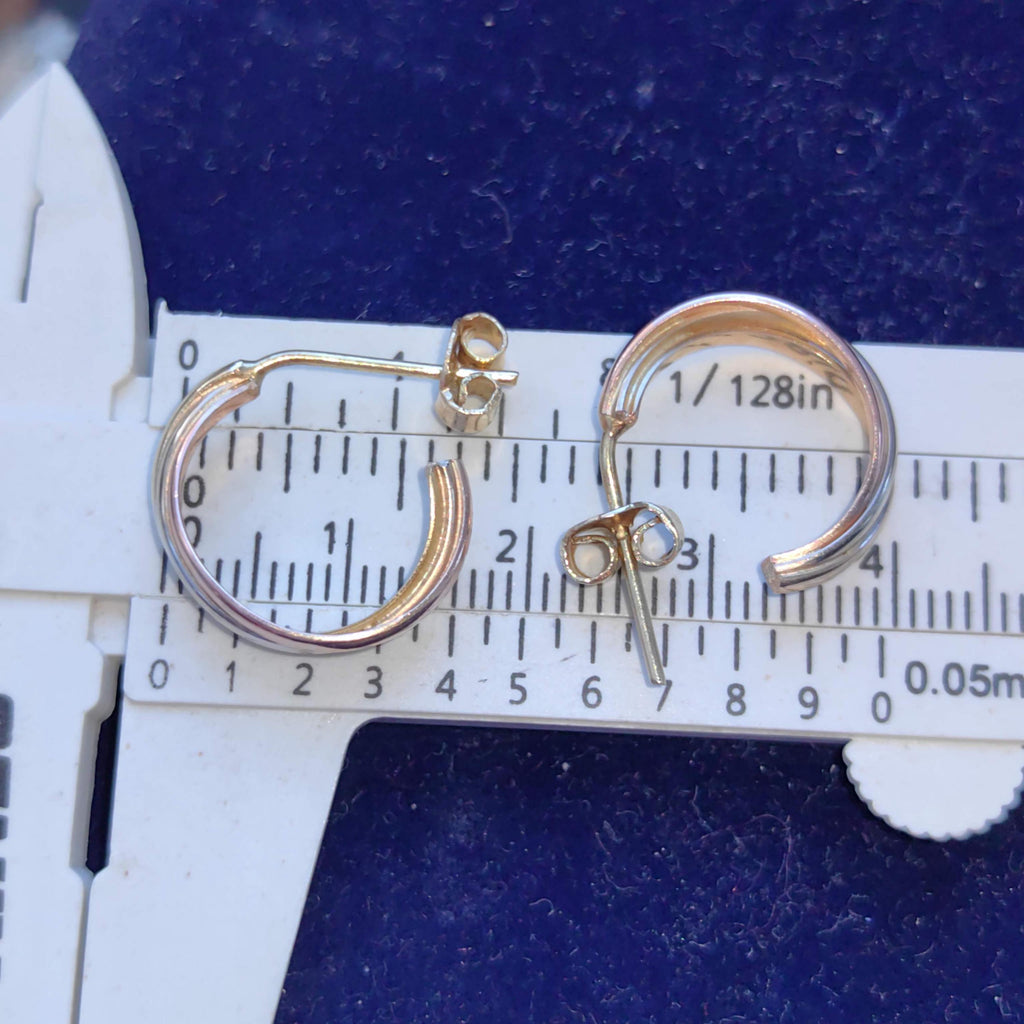 14k Hallmarked Solid Rose Yellow and White Gold Trinity model Elegant Three tone Gold Minimalist Design Push back Earrings gift for her