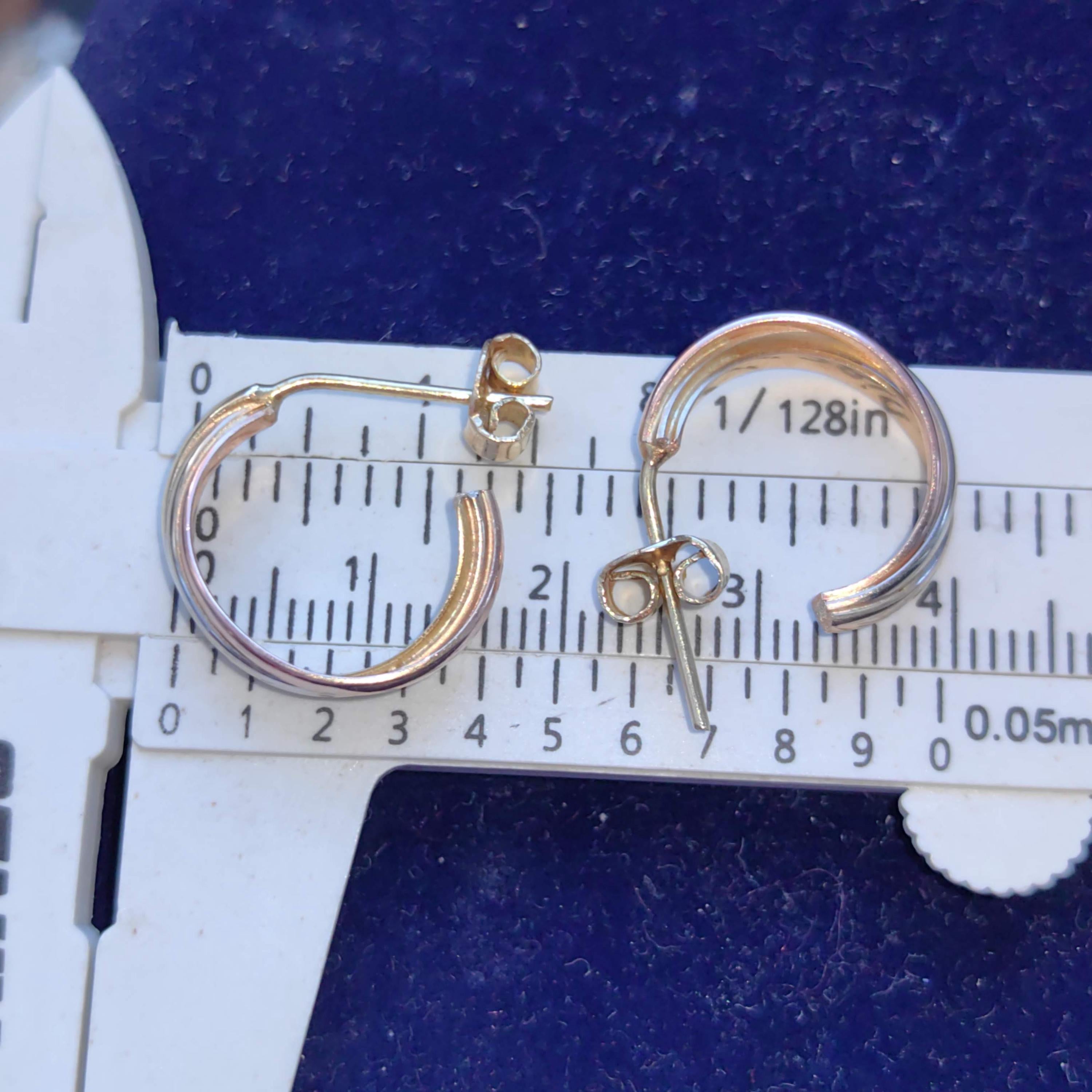 14k Hallmarked Solid Rose Yellow and White Gold Trinity model Elegant Three tone Gold Minimalist Design Push back Earrings gift for her