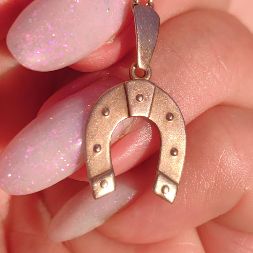 Antique 14k Champagne Gold Horseshoe Pendant: Equestrian Luck Charm