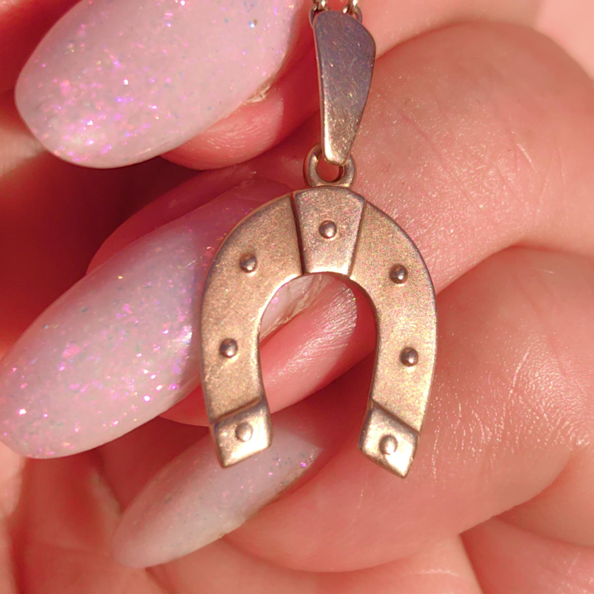 Antique 14k Champagne Gold Horseshoe Pendant: Equestrian Luck Charm