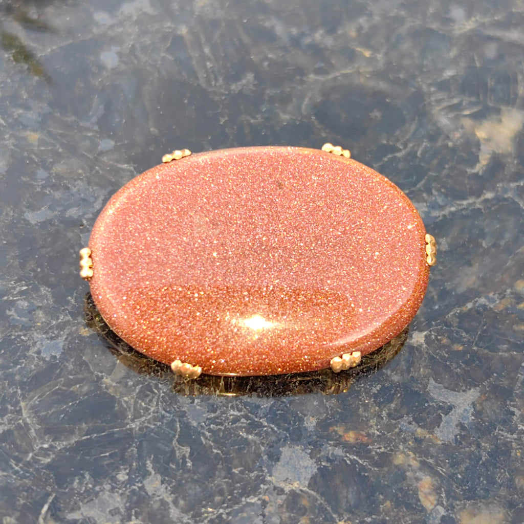 Victorian Goldstone Brooch Pendant: Antique 19K Yellow Gold Statement Jewelry