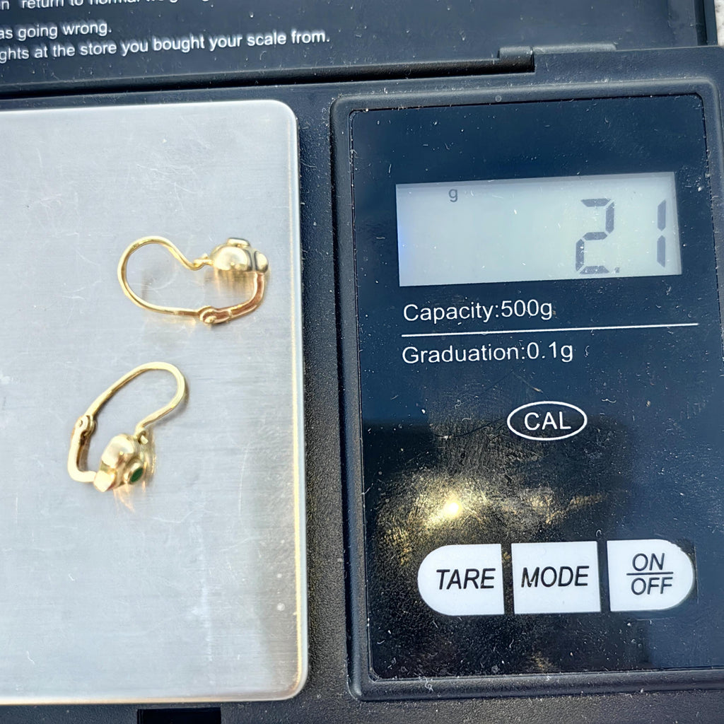 14k 585 Hallmarked Gold Heart Natural Emerald Solid Hallmarked Yellow Champagne 1950s Mid Century Dormouse Gift for her Antique Earrings
