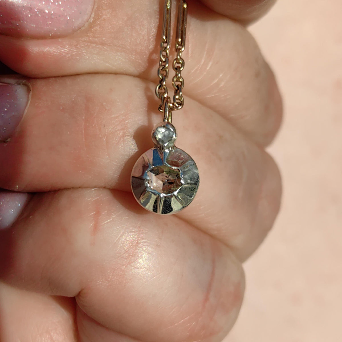 Victorian Rose Cut Diamond Pendant: 14k Yellow Gold & Silver Setting