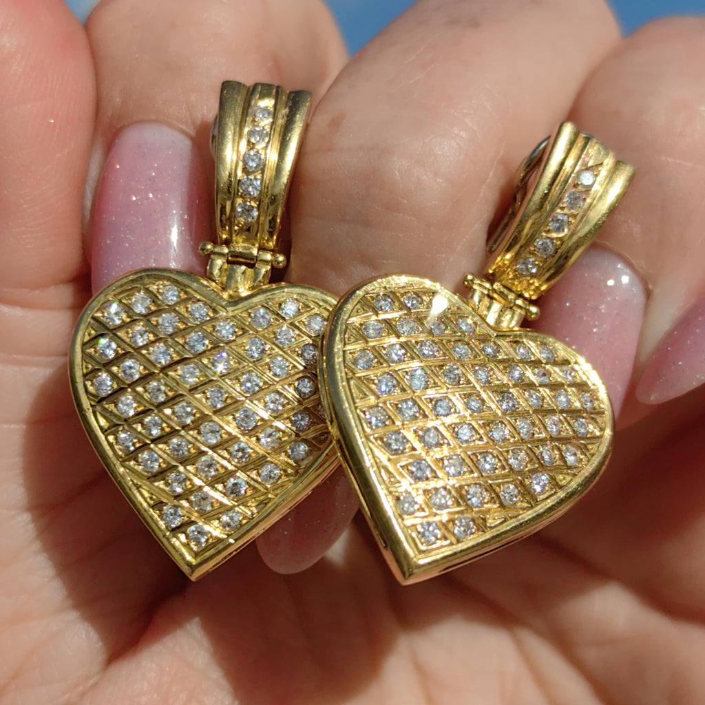 Antique Diamond Heart Earrings: 18k Yellow Gold Dangle Earrings