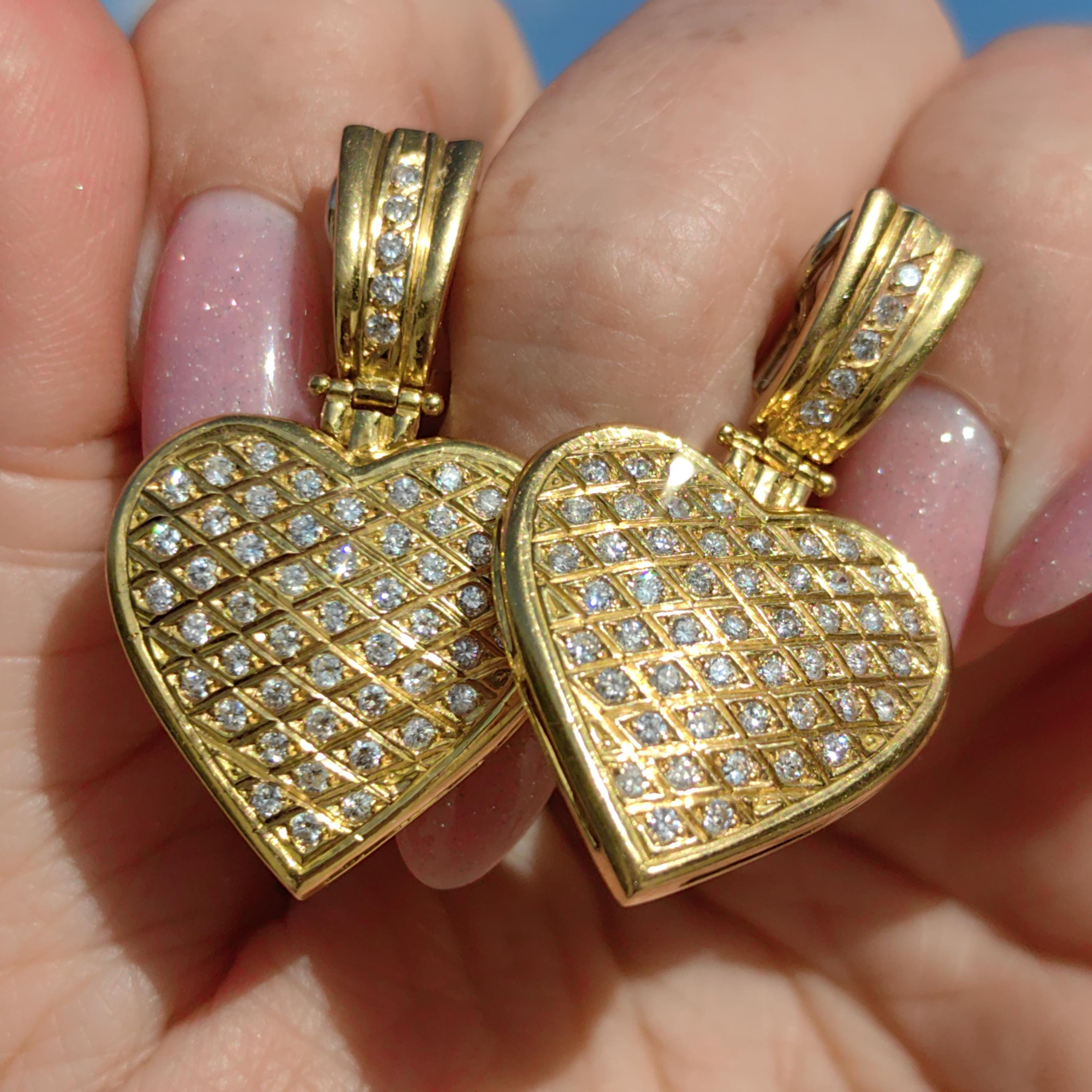 Antique Diamond Heart Earrings: 18k Yellow Gold Dangle Earrings