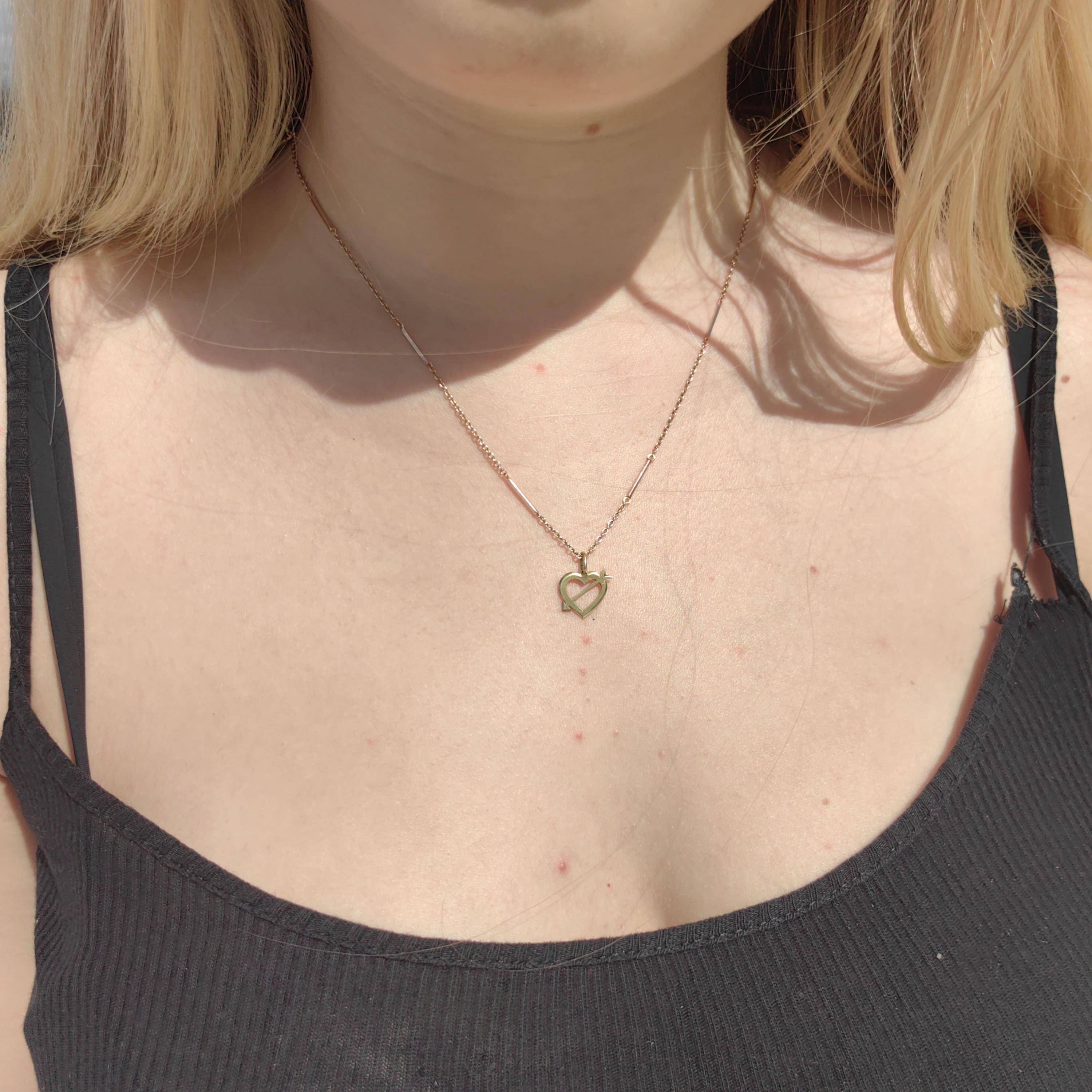 14k Yellow Gold Heart & Arrow Pendant - Antique Romantic Charm