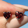 Red Garnet 18k Solid Hallmarked White Gold Heart Shaped Elegant Stud Push Back Closure Earrings Minimalist Mid Century 1950s Earrings