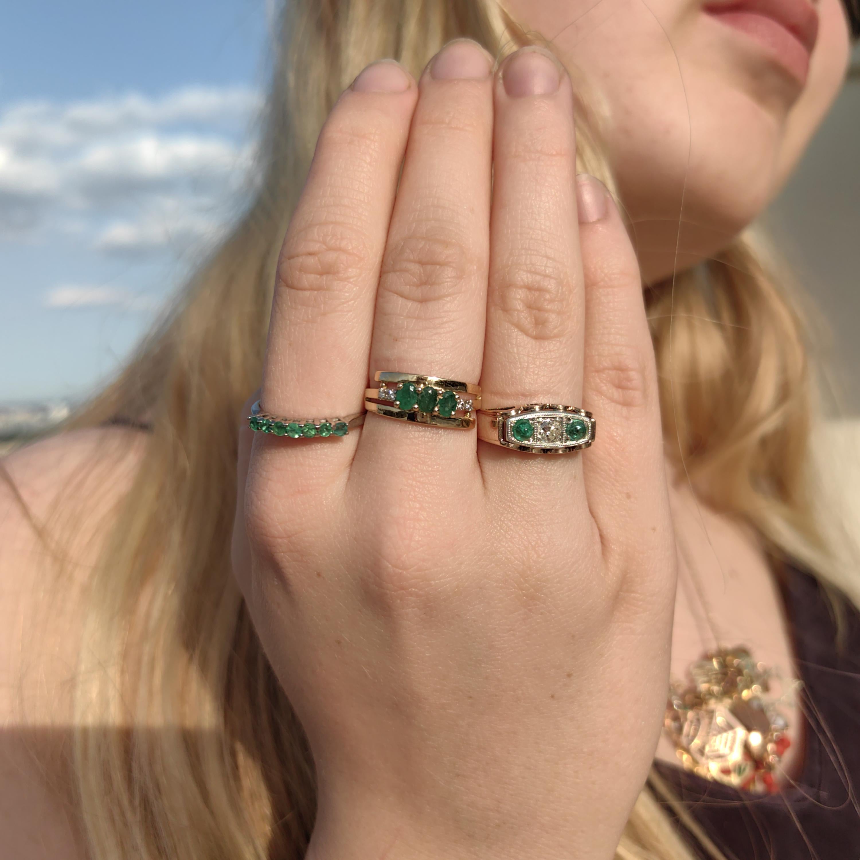 Antique 14k Gold Emerald & Diamond Ring: 1920s Art Deco Statement