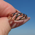 Dainty 14k Solid Yellow Rose Champagne Gold Chain Wave Elegant Ring Stackable Geometric Vintage Dainty Band Gift for Her Present