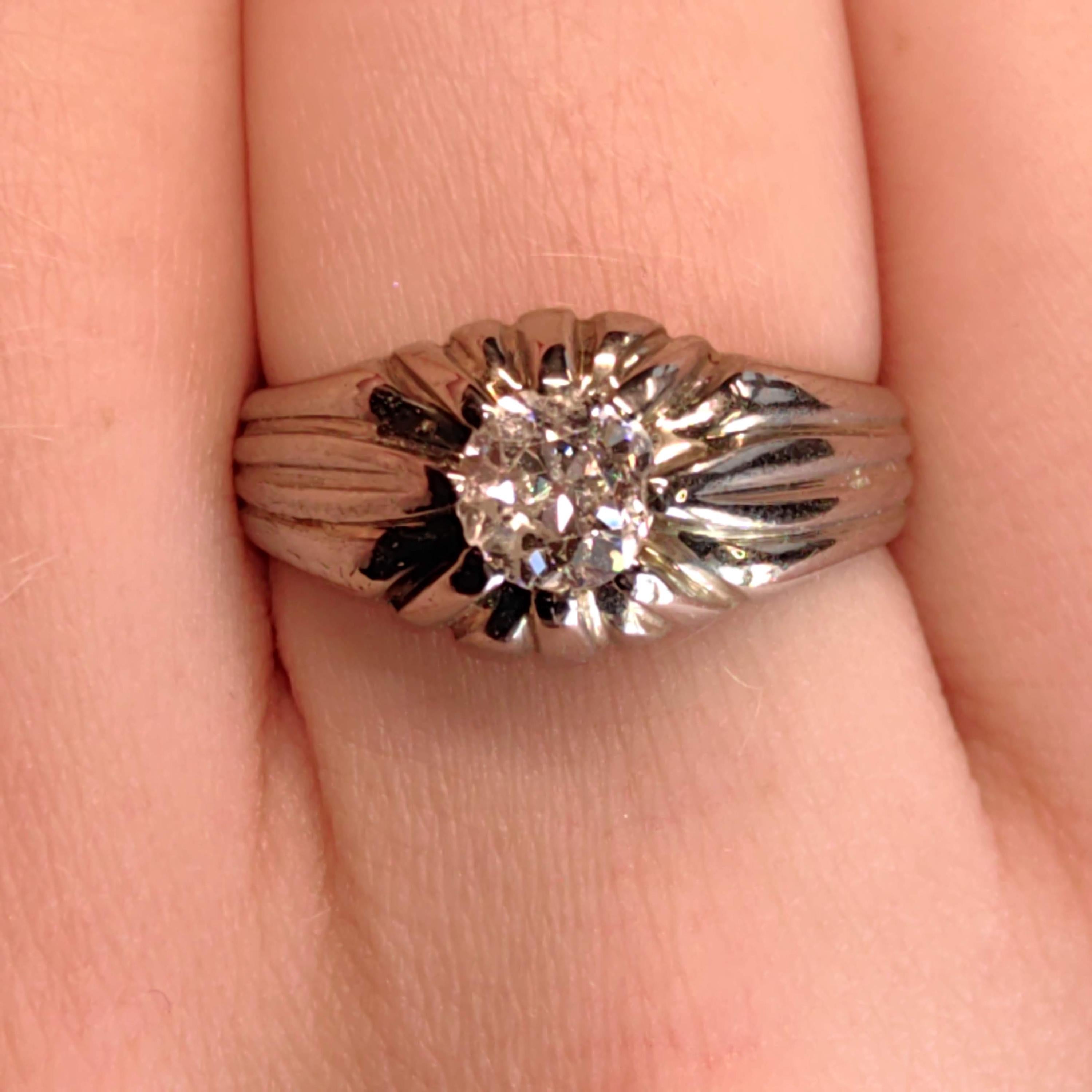 Natural Old Cut Diamond 18k Solid White Gold Art Deco 1930s Antique Elegant Unisex Chevalier Statement Ring Gift Present