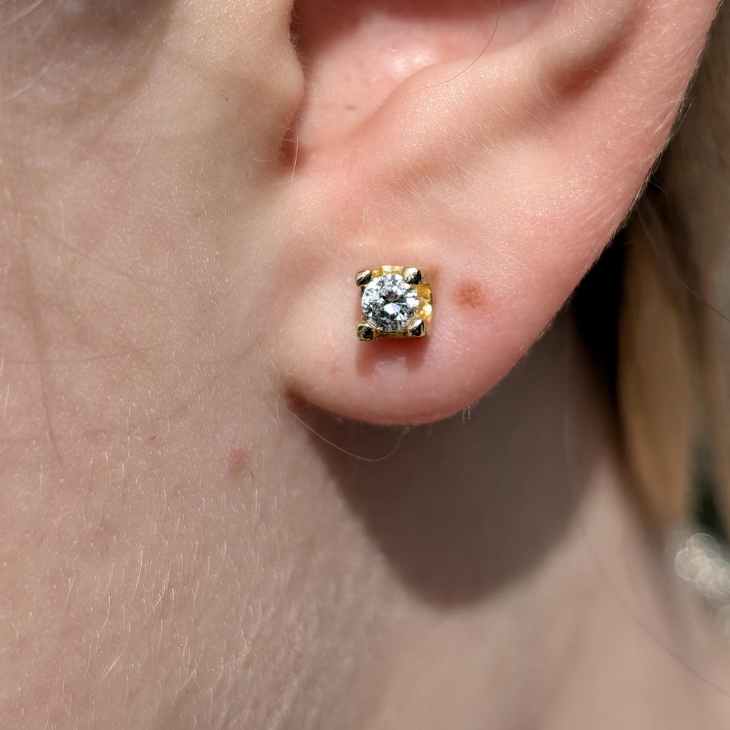 0.50ctw Studs Vintage 14k Solid yellow Gold Natural Diamond  Earrings Brilliant Cut  F VS-SI Solitaire Push Back 1980s Gift Gold Poussettes