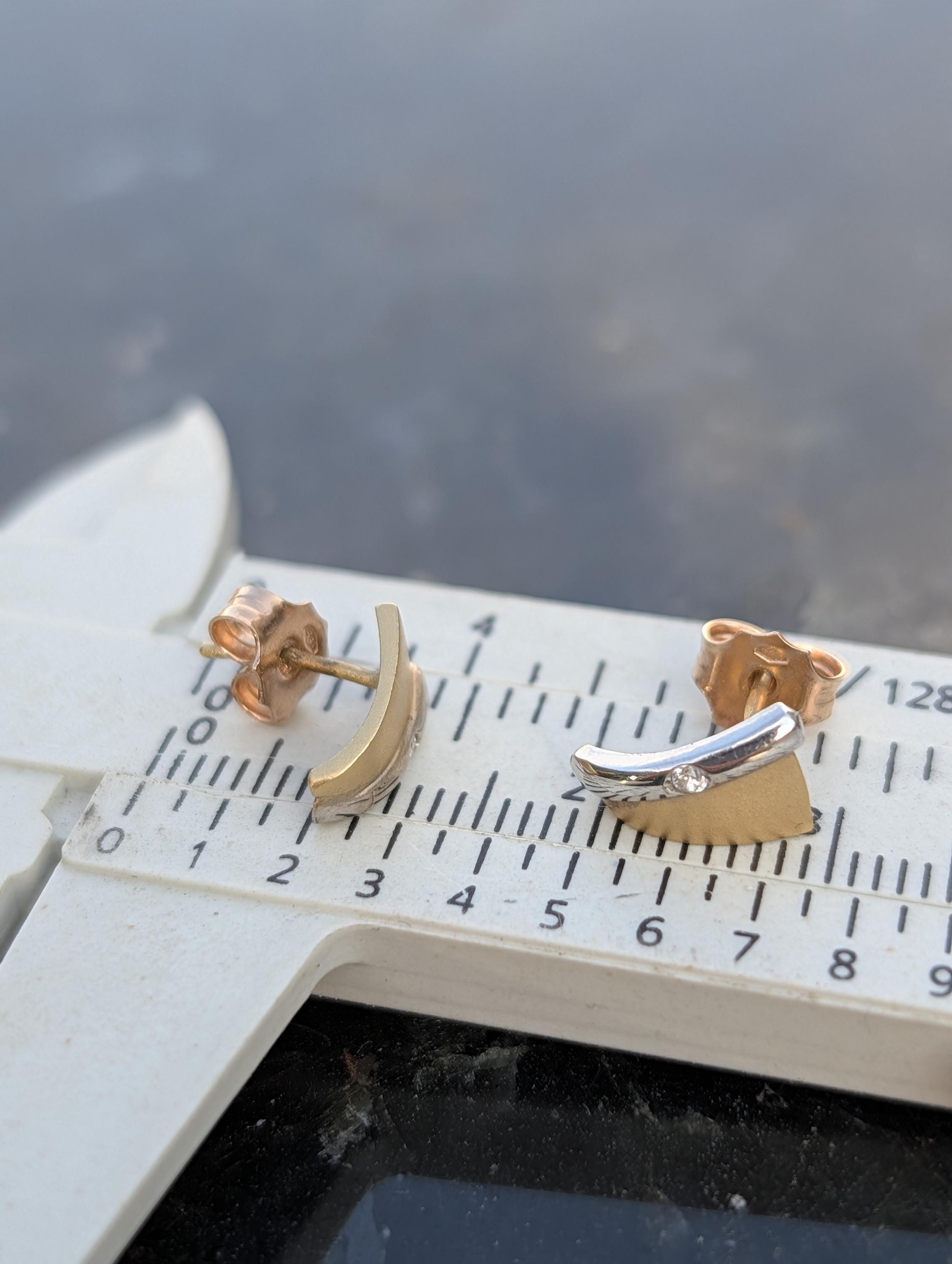 14k Yellow & White Gold Diamond Triangle Stud Earrings – Geometric Dainty Jewelry