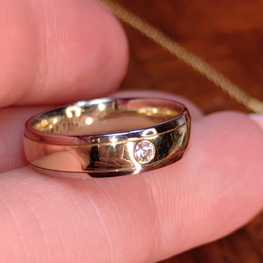 Two Tone White and Yellow Solid 585 14k Hallmarked Gold Diamond Engagement Ring Unisex 14k Wedding Band Gift for Her