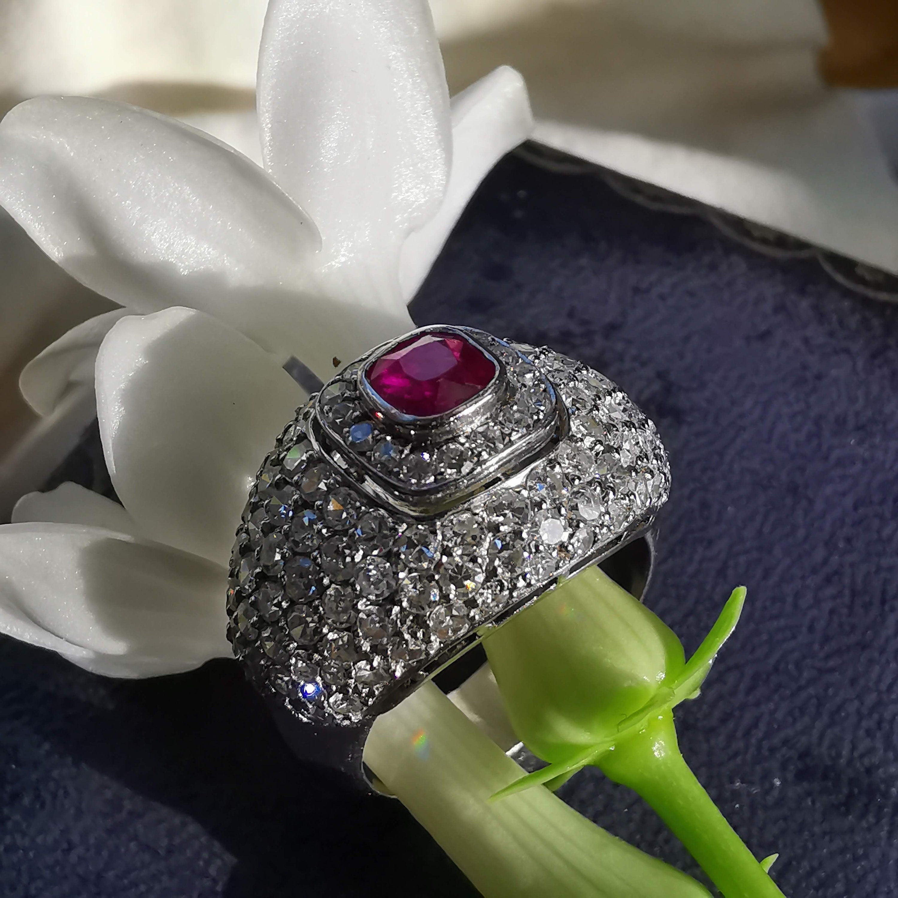 Original 1930sArt Deco 0.45ct Natural Ruby 0.95ct Diamond Platinum Ring