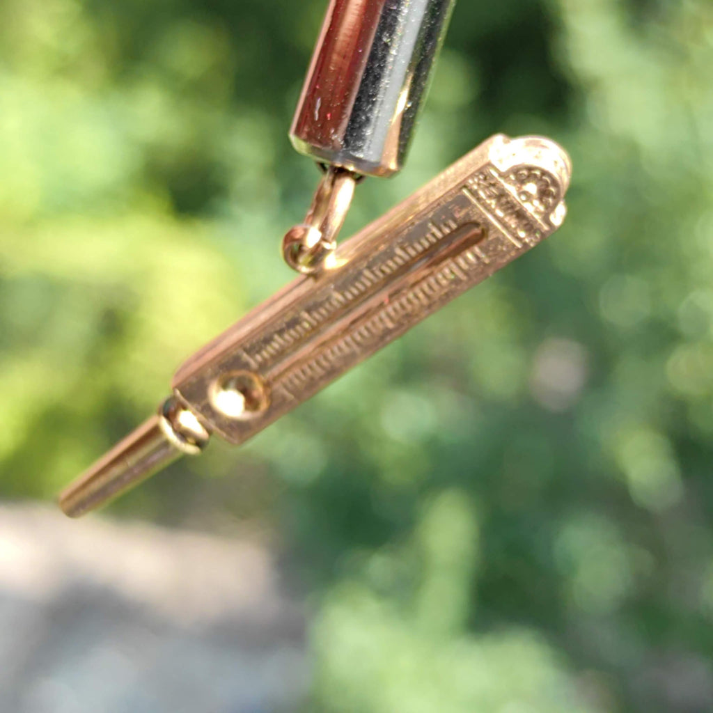Antique 8k Gold Pocket Watch Key Pendant: 1860s Thermometer Charm