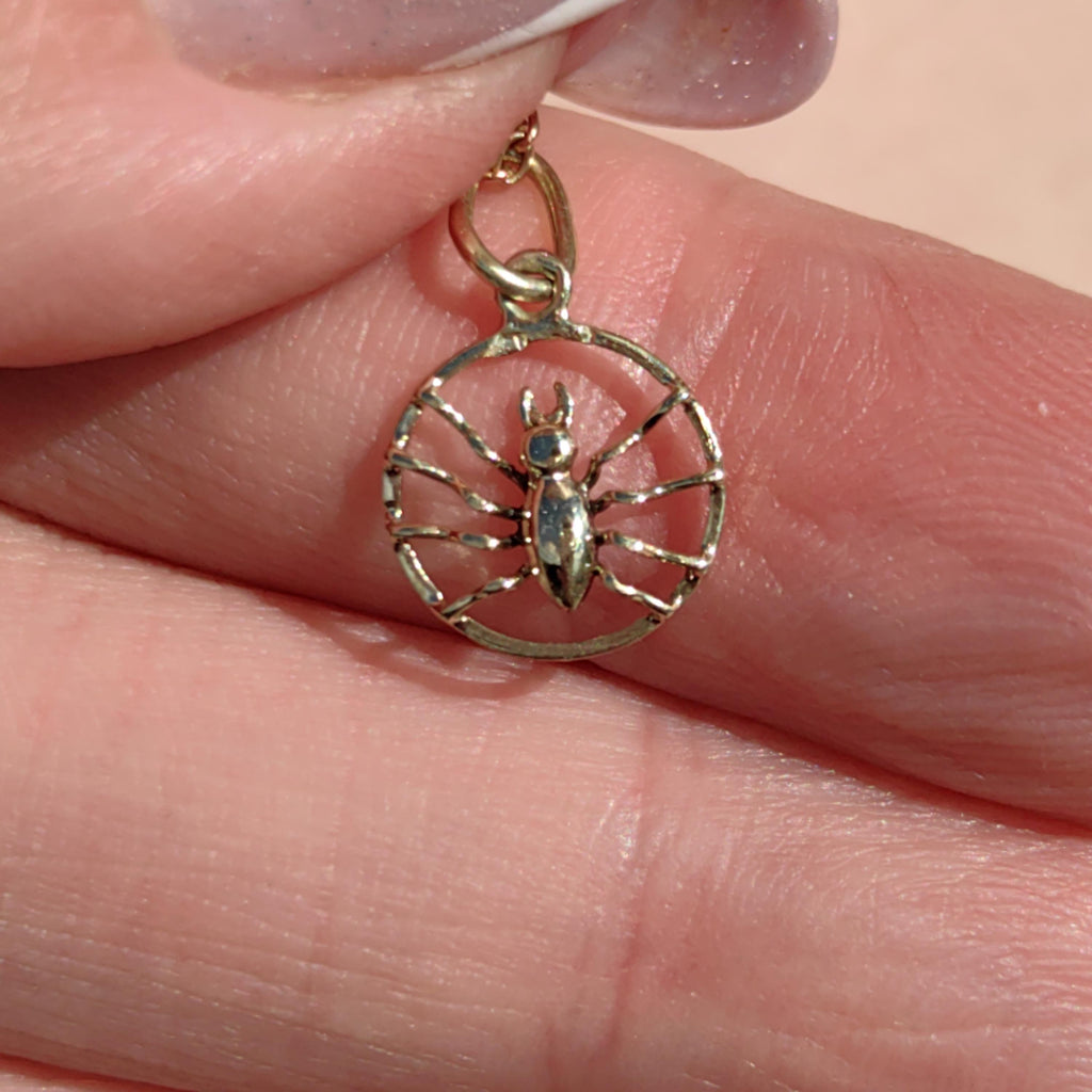 14K Solid Yellow rose Champagne Gold Art Nouveau 1900s Spider Necklace Pendant Antique Vintage Insect Bracelet Charm Gift for Her