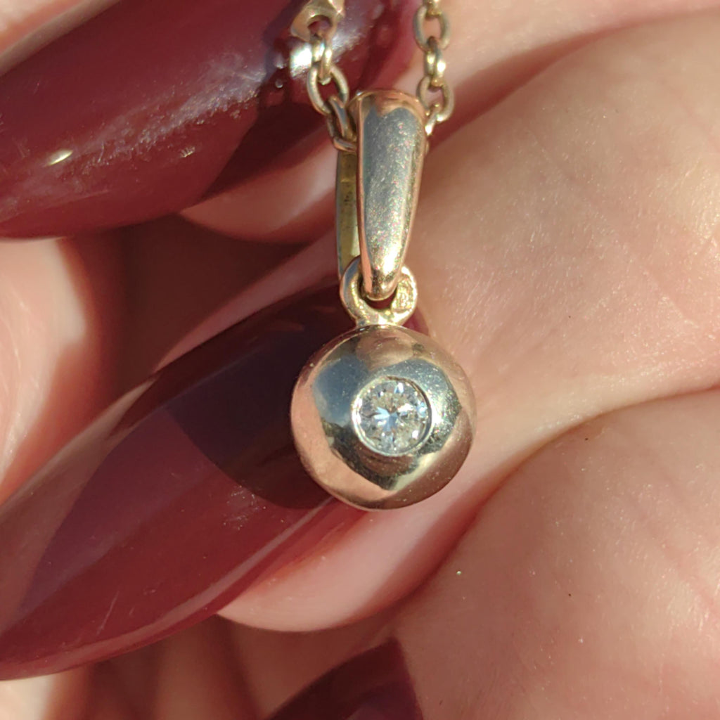 Diamond Solid 14k Yellow Gold Vintage Solitaire diamond Bezel Setting pendant, Gift for Her Elegant Necklace Charm