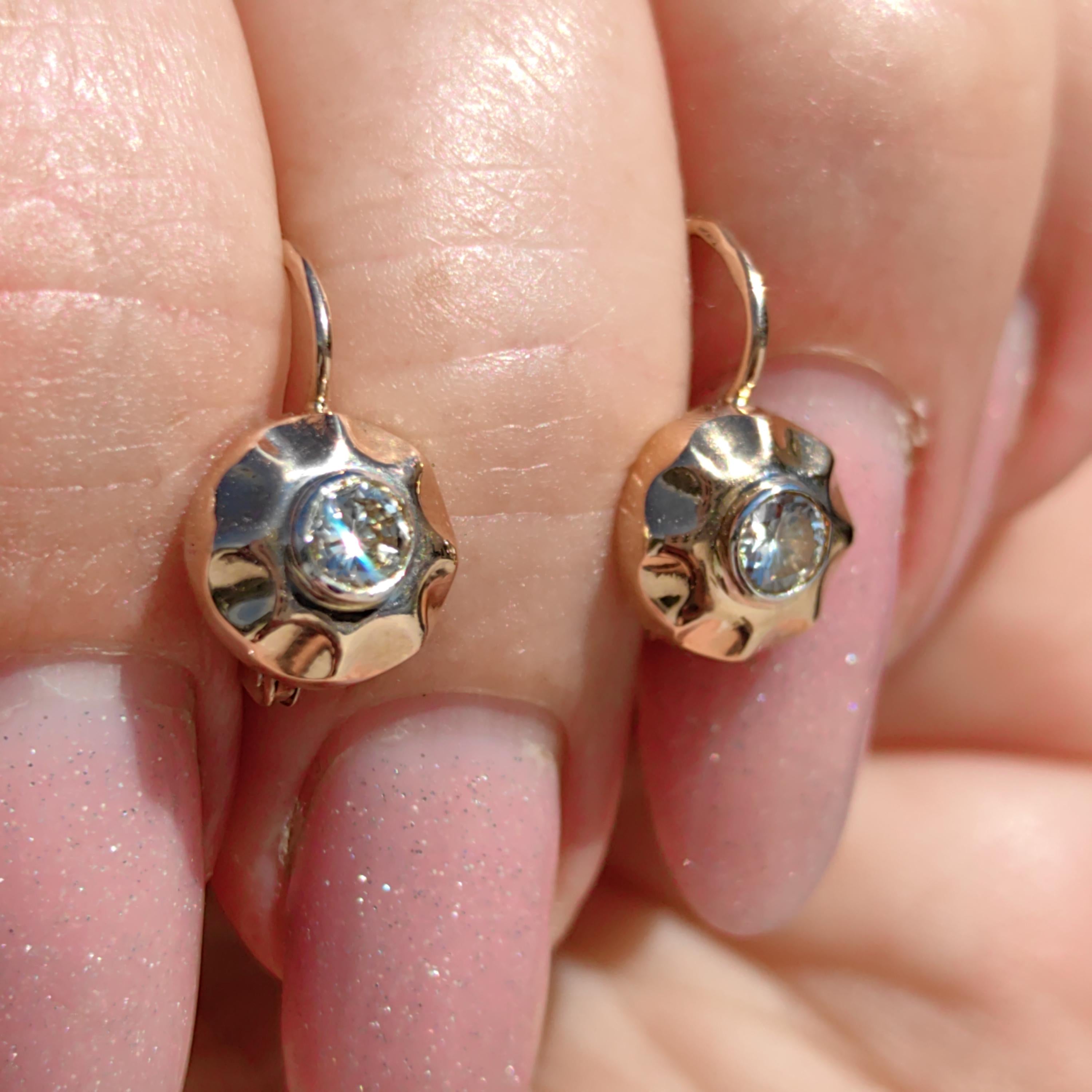 1940s Diamond 14K Gold Sleeper Earrings: Antique Buds