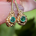 14k 585 Hallmarked Gold Heart Natural Emerald Solid Hallmarked Yellow Champagne 1950s Mid Century Dormouse Gift for her Antique Earrings