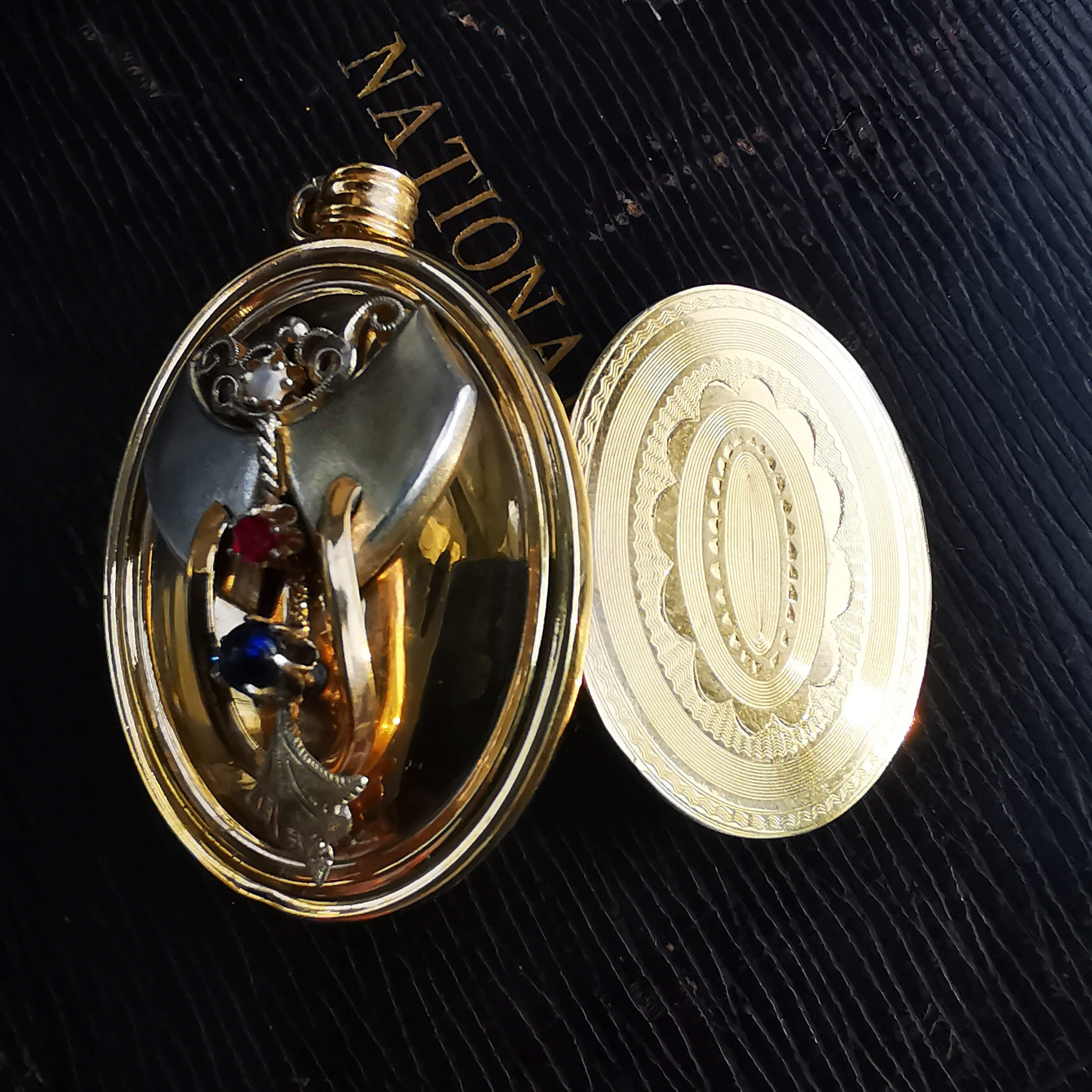Victorian Gold Plated Silver Locket Pendant for two photos with artificial gems 1870s