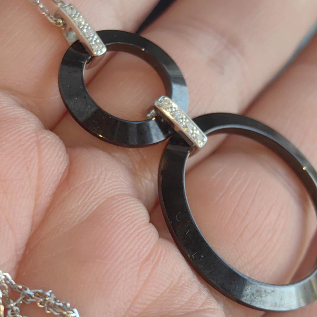 Art Deco Round Black Onyx Diamond Solid 18k White Elegant Statement Gold Pendant Necklace Vintage Charm Gift for Her