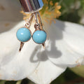 Antique 14k Solid Yellow Rose Champagne Gold Blue Pastel Stone Earrings Nouveau 1900s Elegant Comfortable Lever Back Dormouse Earrings