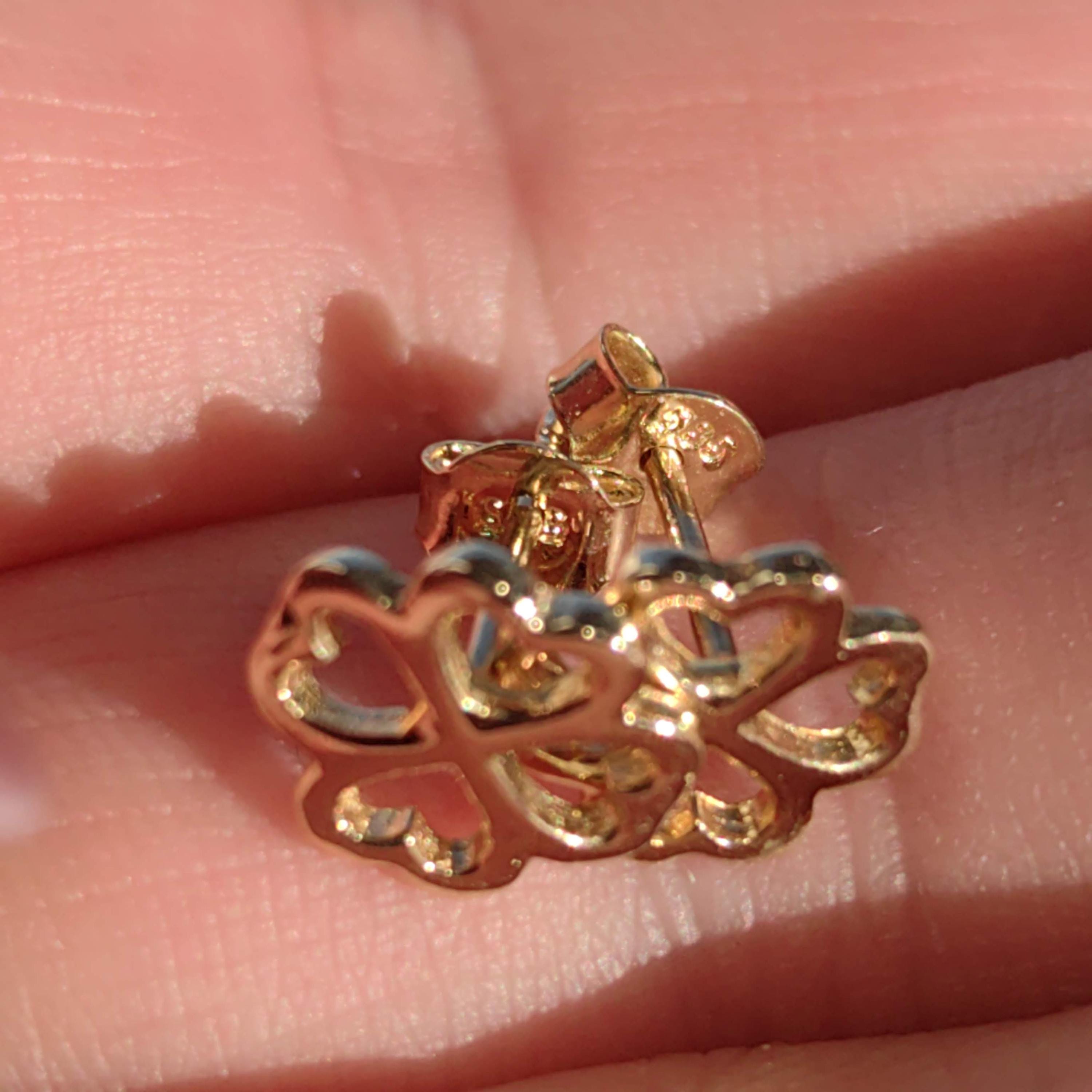 Clover Vintage 14k Solid Yellow Gold Elegant Openwork Design Dainty Stud Earrings  Push Back Closure Earrings Gift for Her Present