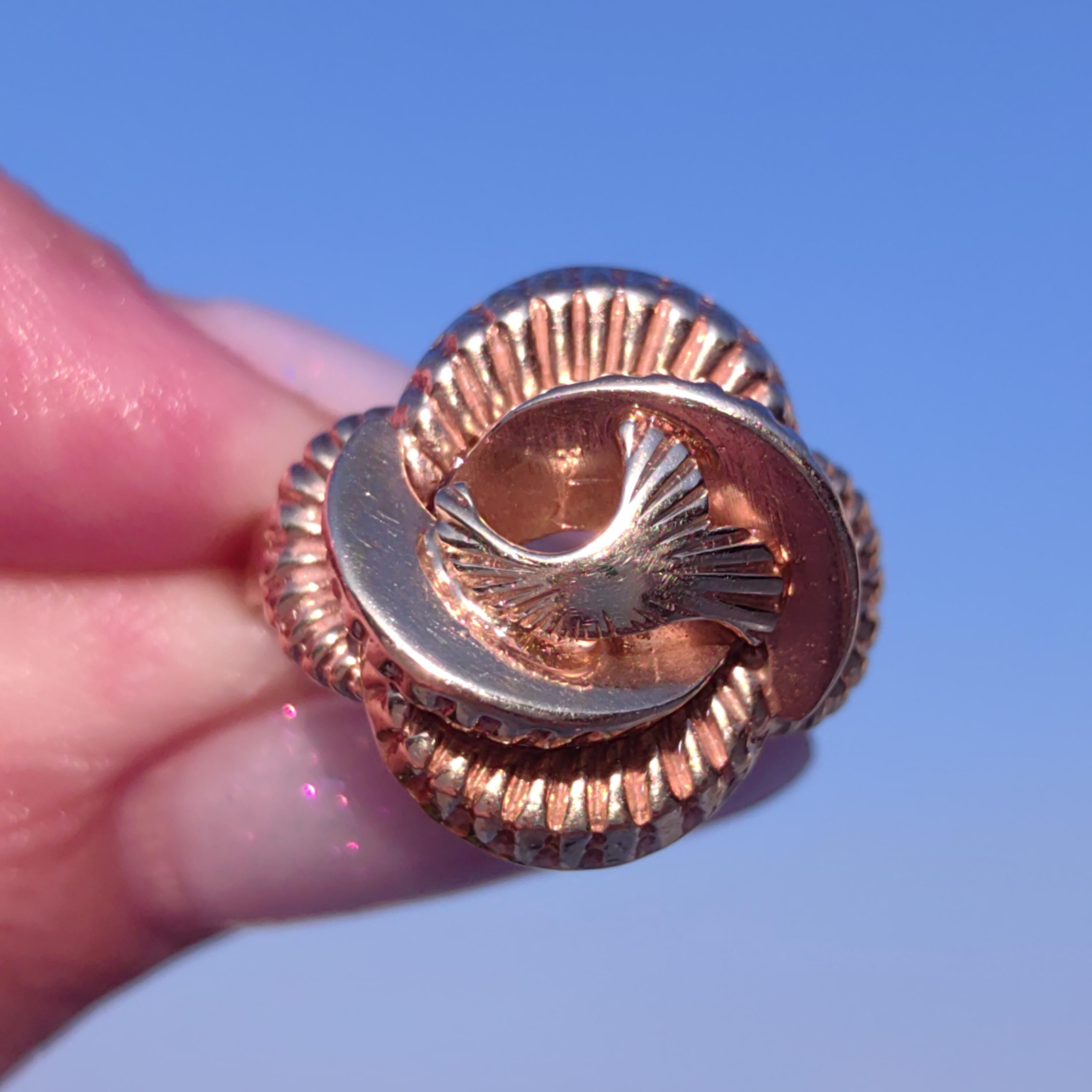 Art Deco 14K Rose & Yellow Gold Ring: Handcrafted Floral Geometric Band
