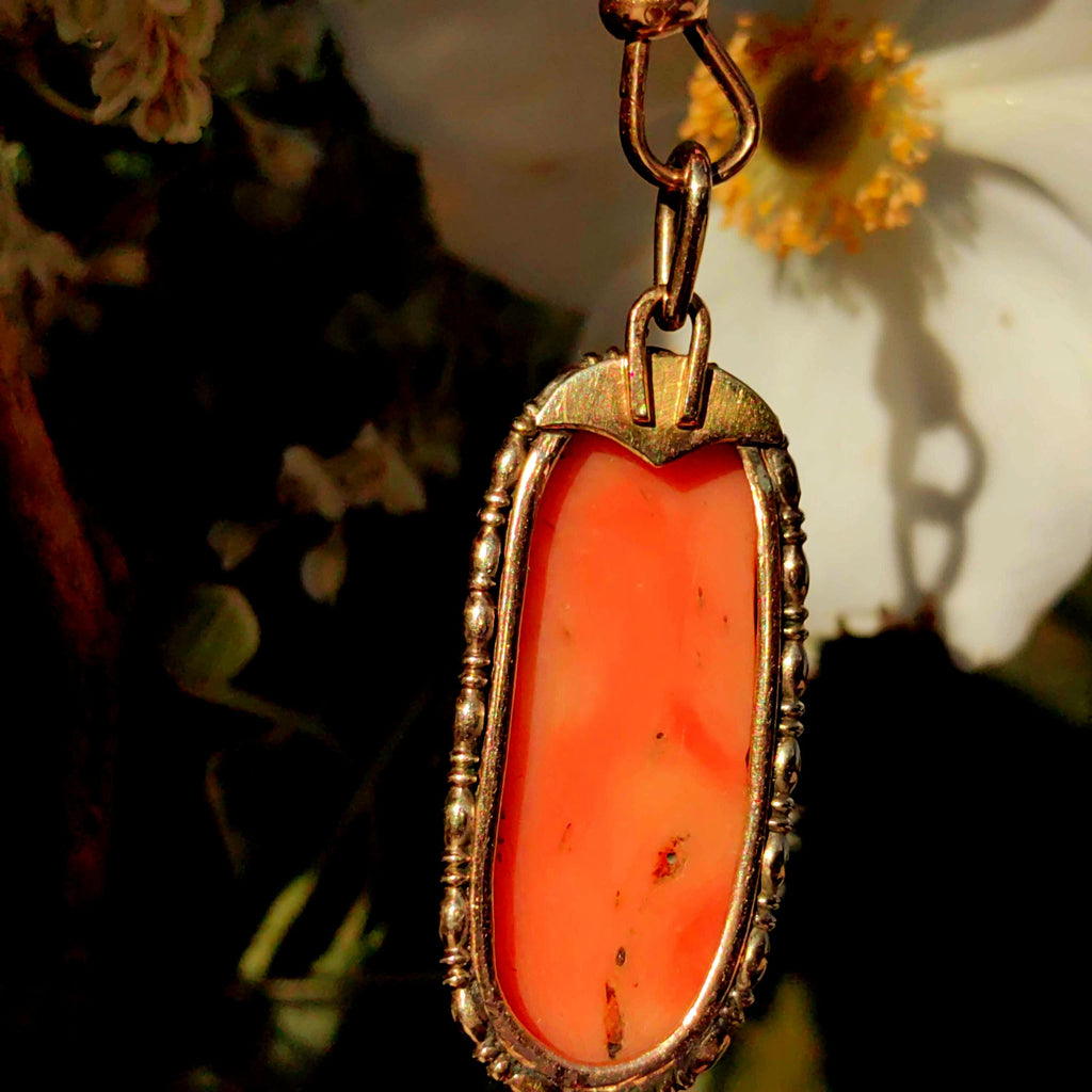 Victorian Coral Cameo Pendant: Hand Carved Gemma, 14k Gold