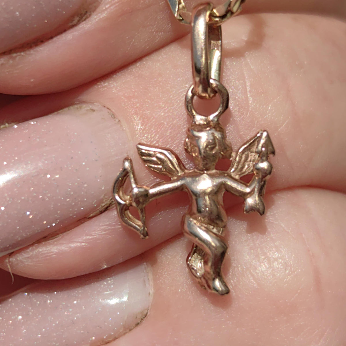 14k Solid Yellow Gold Cherub Pendant Vintage Cupid Cute Angel Love Charm for Bracelet or Necklace Gift for Her Present