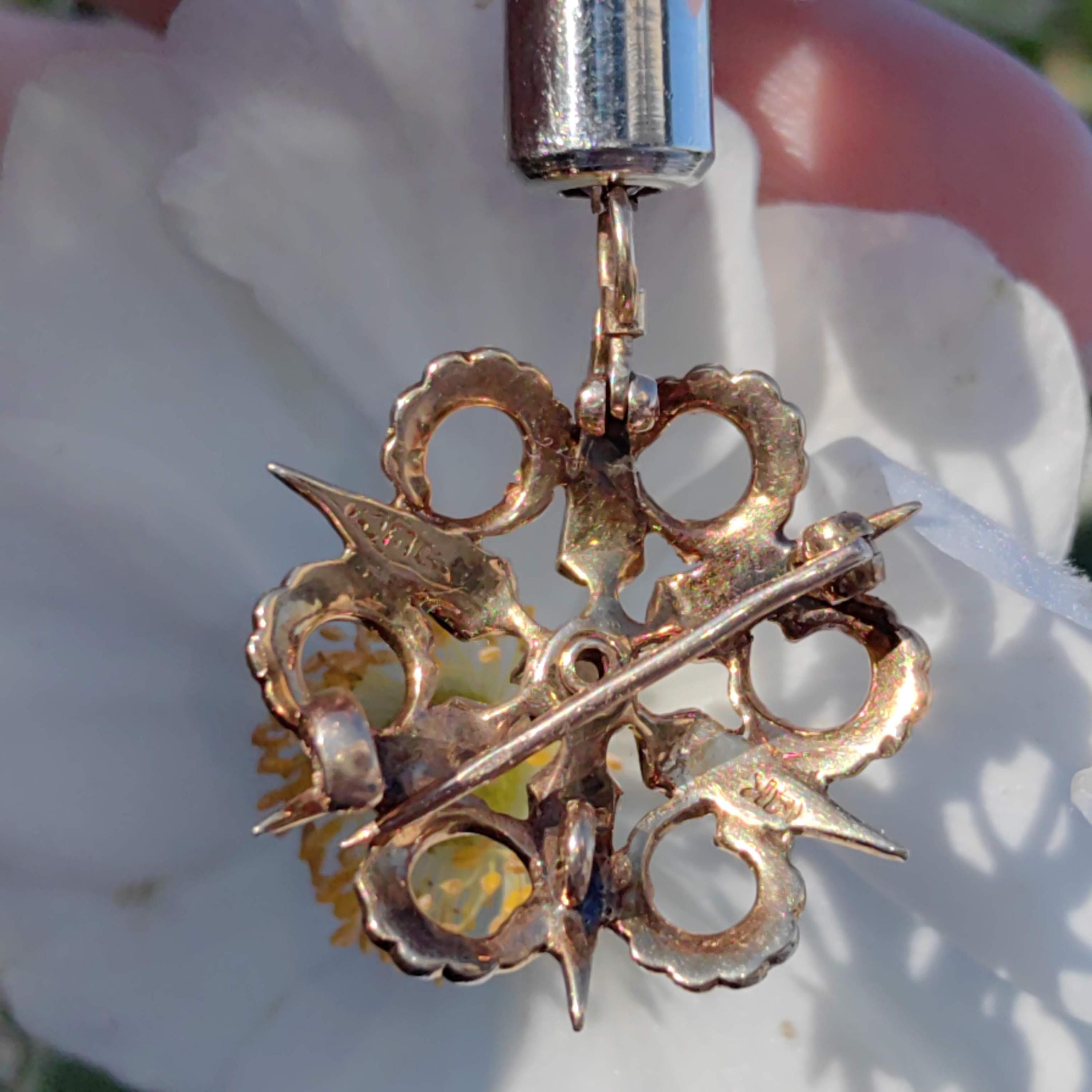 Victorian Pearl Star Pendant Brooch: 14K Yellow Gold Antique Jewelry