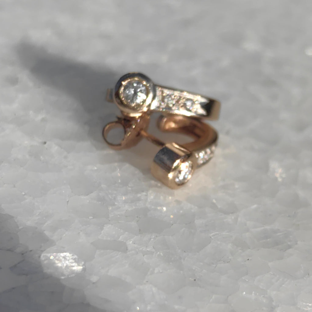 Natural Diamond Stud Earrings 14k Solid  Yellow Gold Geometric Vintage Push Back Closure Dainty Elegant Gift for Her Present