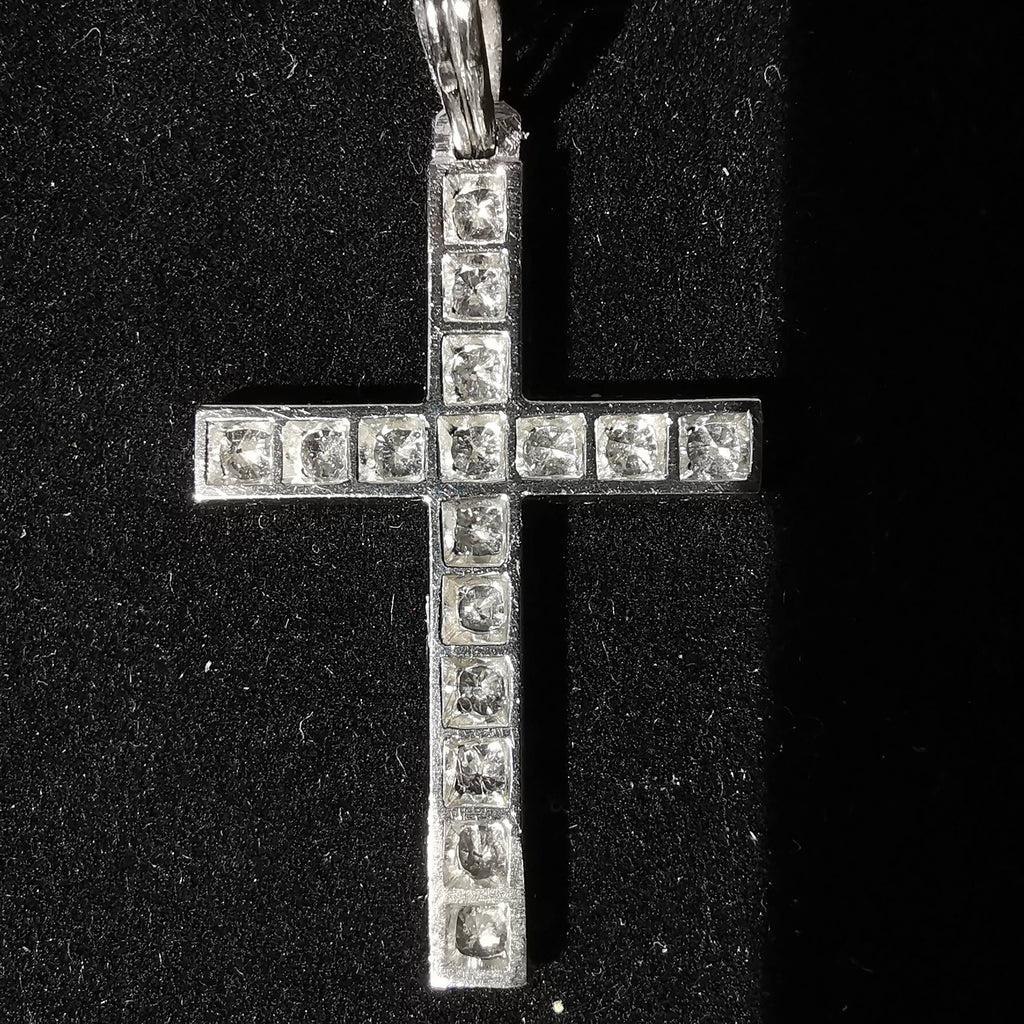 1920s Art Deco Diamond Cross Pendant, 1.85ct Diamonds, Platinum Antique Jewelry, Over 100 Years, US Duty Free HTS 9706