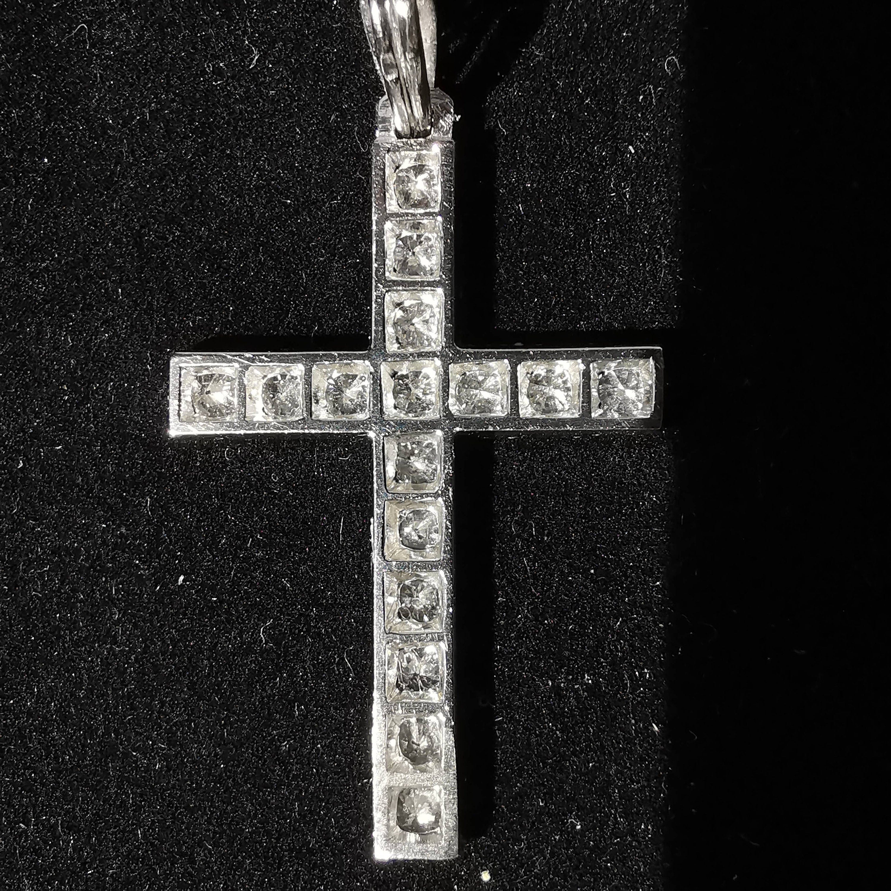 1920s Art Deco Diamond Cross Pendant, 1.85ct Diamonds, Platinum Antique Jewelry, Over 100 Years, US Duty Free HTS 9706