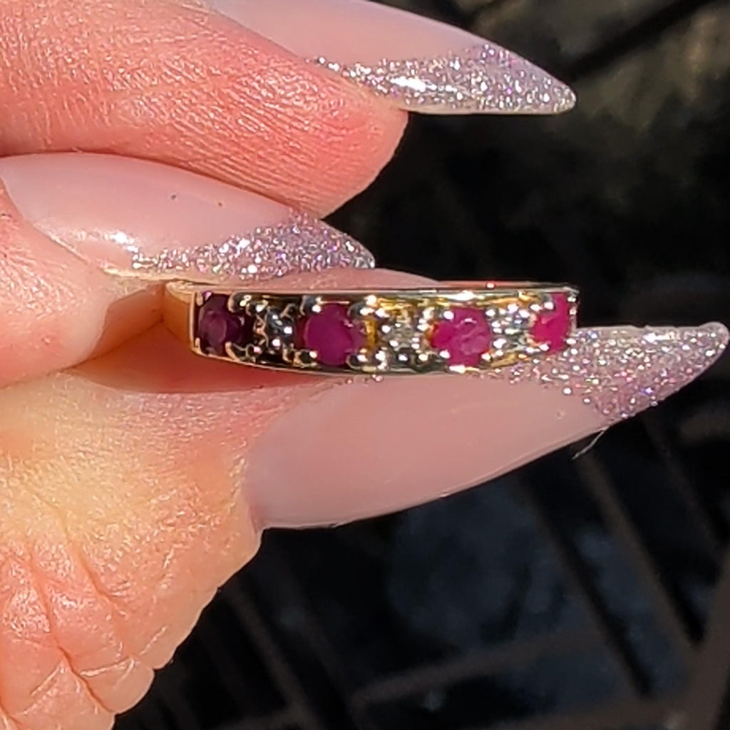 Ruby Diamond 14k Solid Yellow Gold Wedding Band Vintage Stackable Ring Elegant Dainty Gift for Her Present