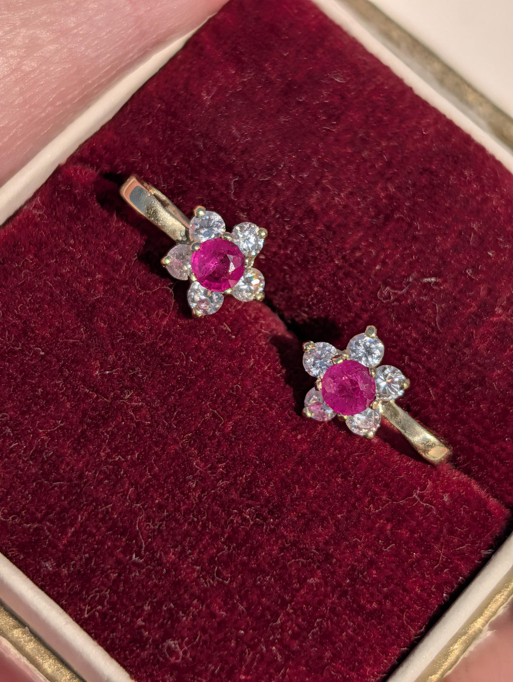 Vintage Ruby Diamond Stud Earrings 14K Gold Floral Earrings Natural Ruby Diamond Antique Latch Back Earrings Gift for Her