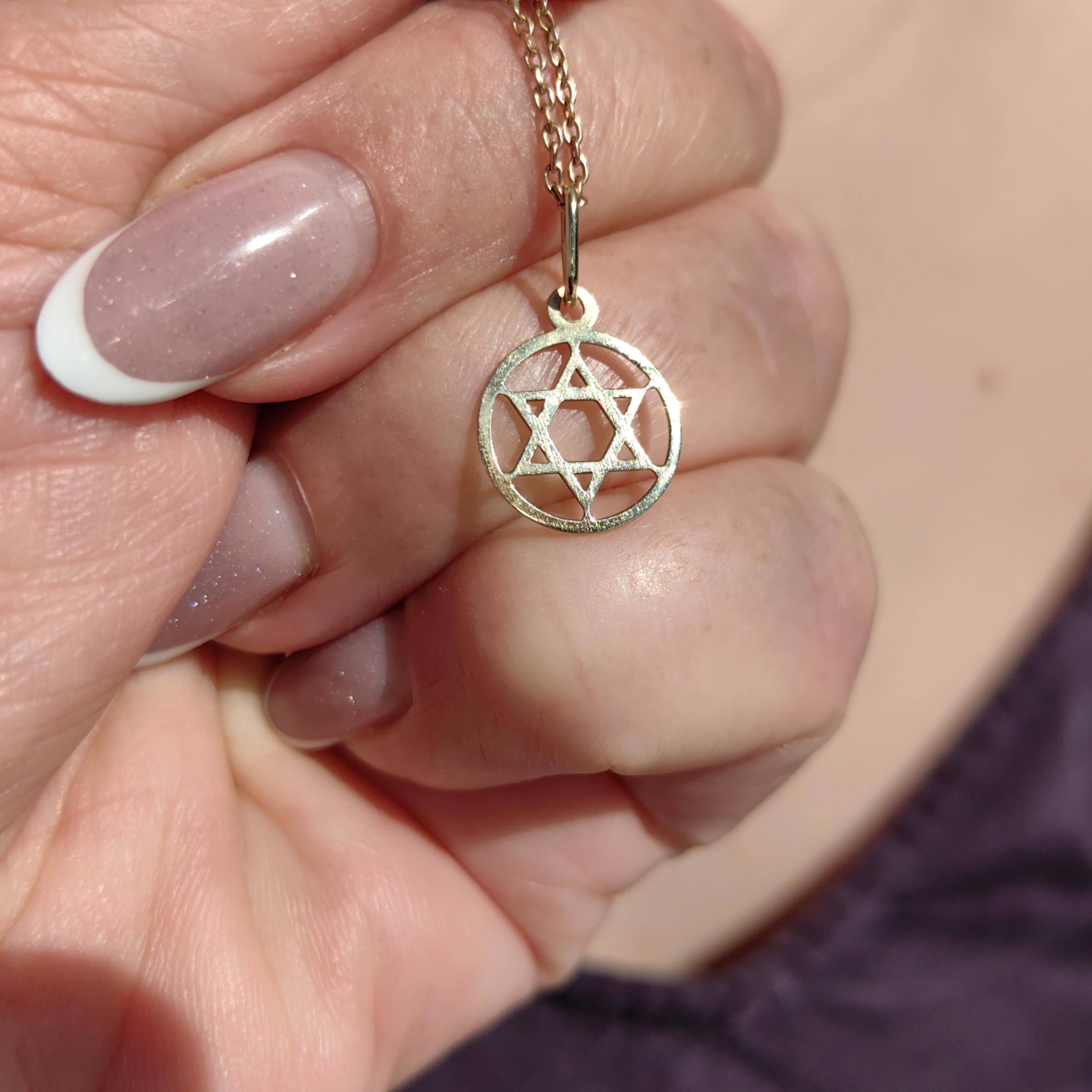 14k Solid Gold Star of David Pendant: Vintage Chiseled Judaica Charm