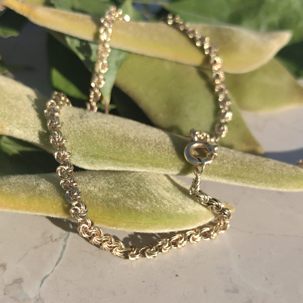 Hallmarked 14k Solid Yellow Rose Champagne Gold Rope Chain Mid century Bracelet Antique Elegant Unisex Jewellery Gift Present