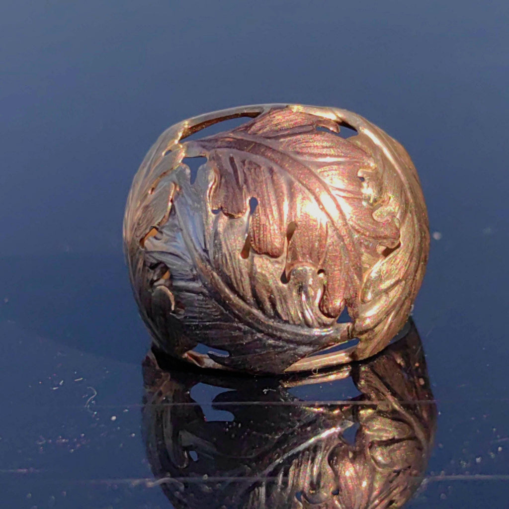 Vintage 8K Gold Leaf Ring: Statement Band, Size 8