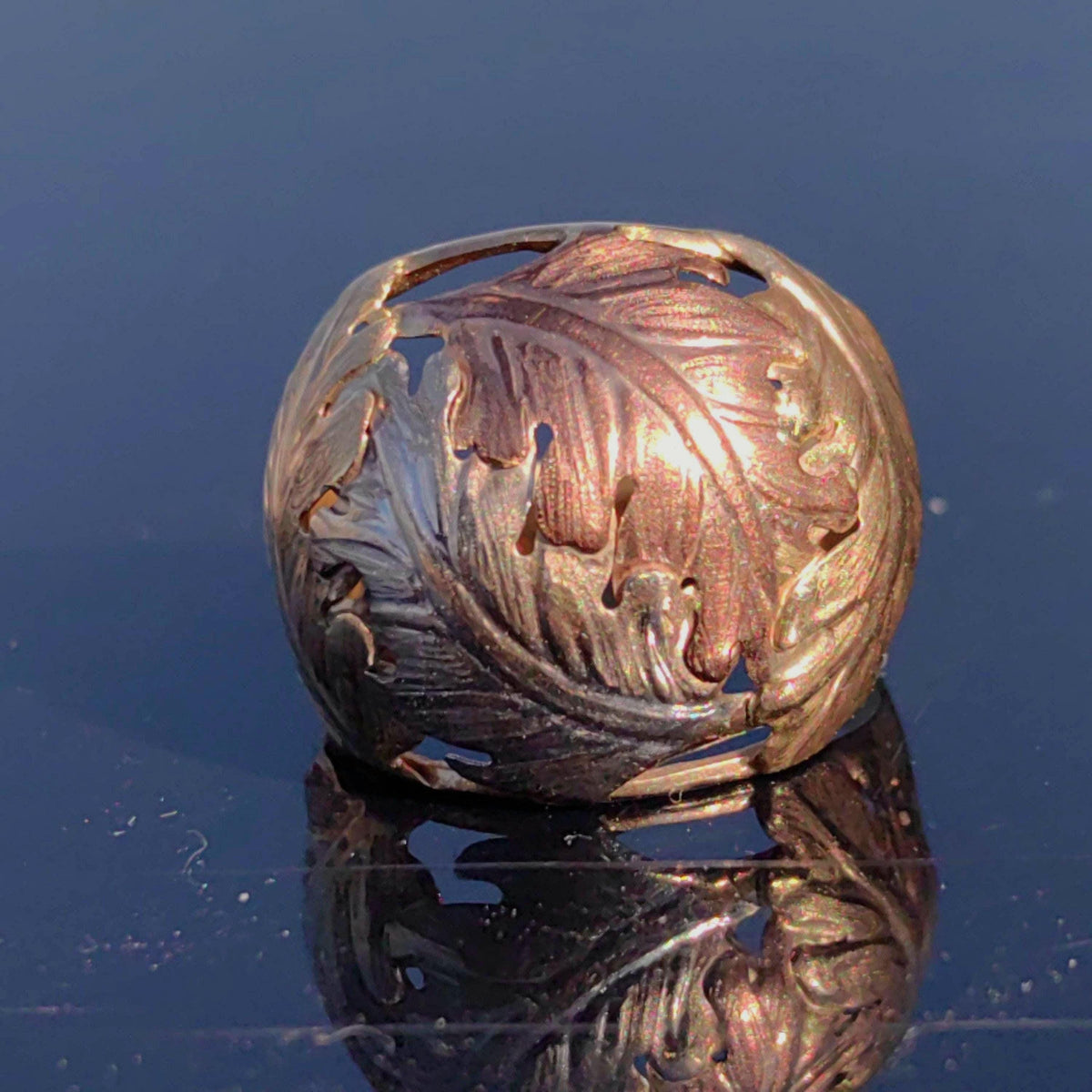 Vintage 8K Gold Leaf Ring: Statement Band, Size 8