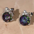 Mystic Topaz Diamond White Gold 14k Solid Gold Stud Cluster Antique Vintage Earrings
