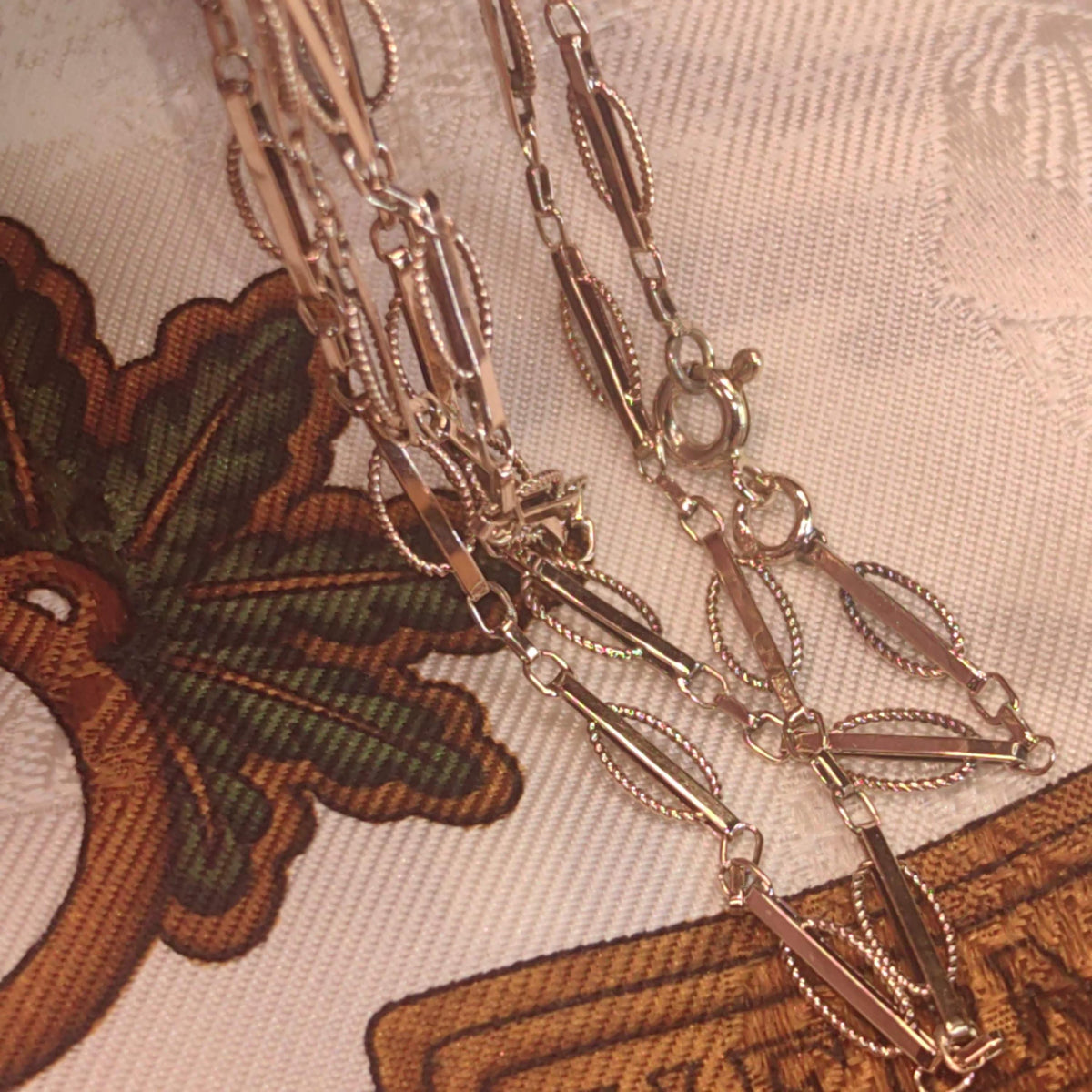 1900s 14k Solid Champagne Yellow Rose Vintage Figaro Gold Beaded Link Chain Necklace Textured Oval Link antique Hallmarked gift for her wife