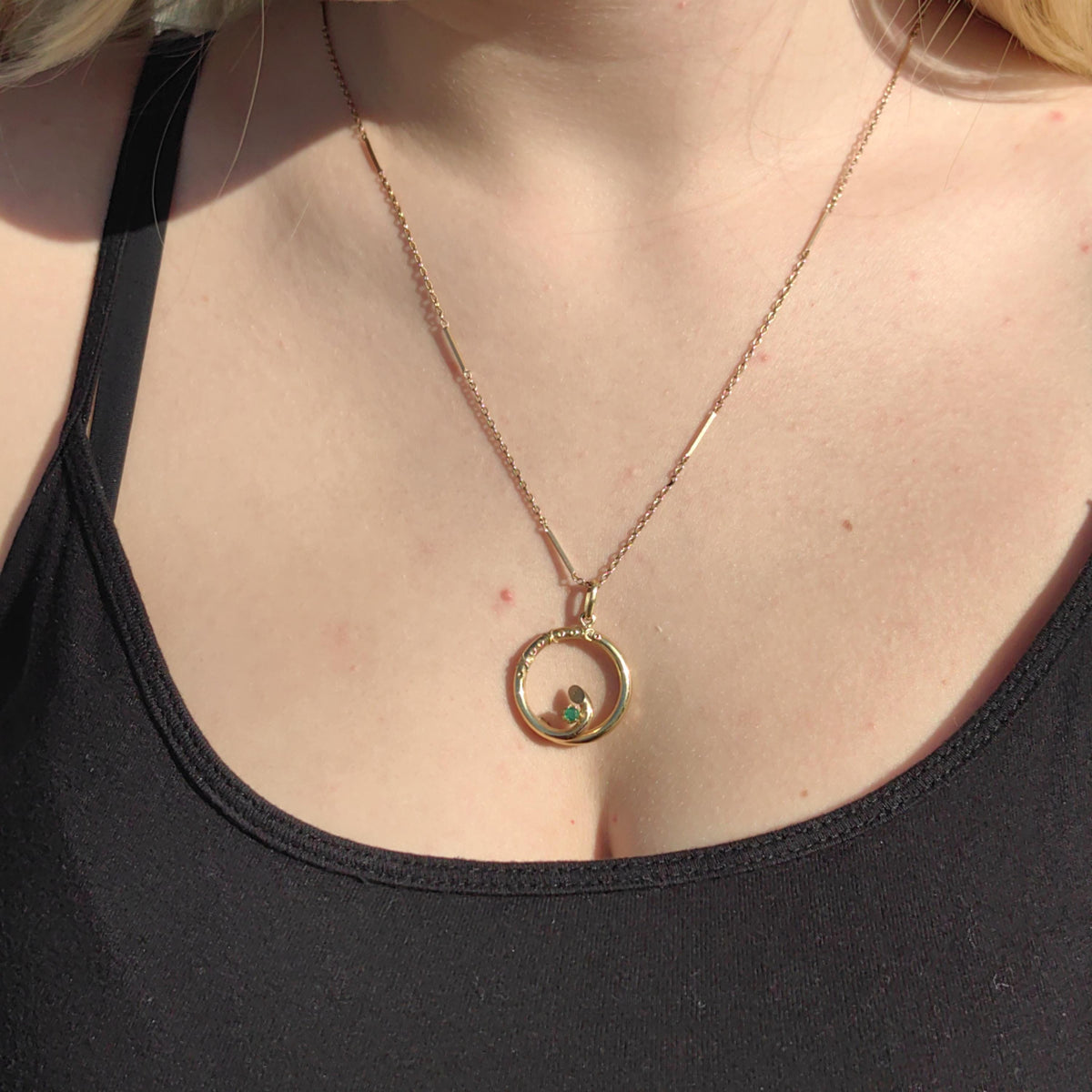 1900s Emerald Solid 18k Yellow Gold Filigree Hand Chiseled  Swirl Floral Necklace Pendant Antique Vintage Dainty Bracelet Charm Gift for Her