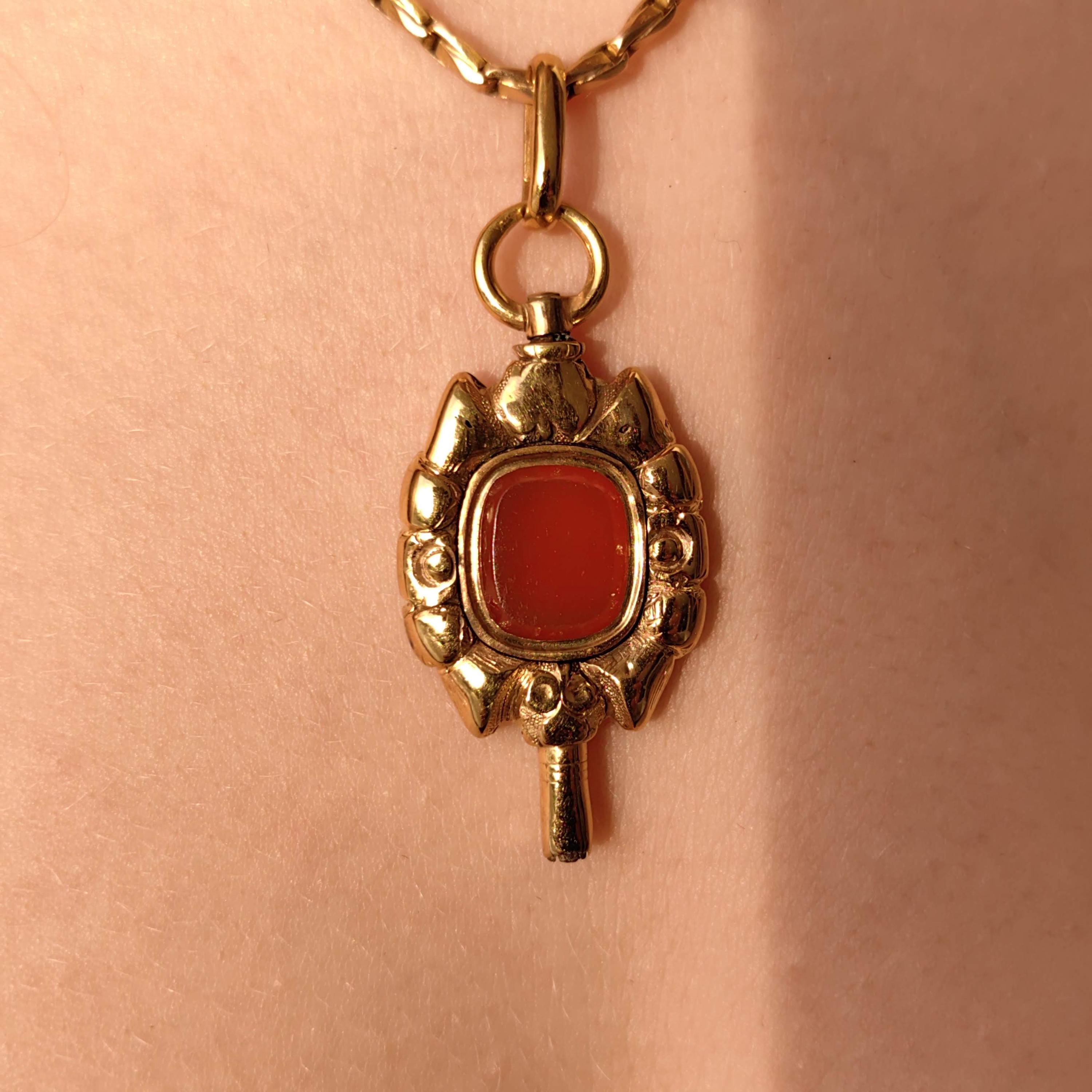 Antique 18k Yellow Gold Agate Pendant: 18th Century Pocket Watch Key Fob