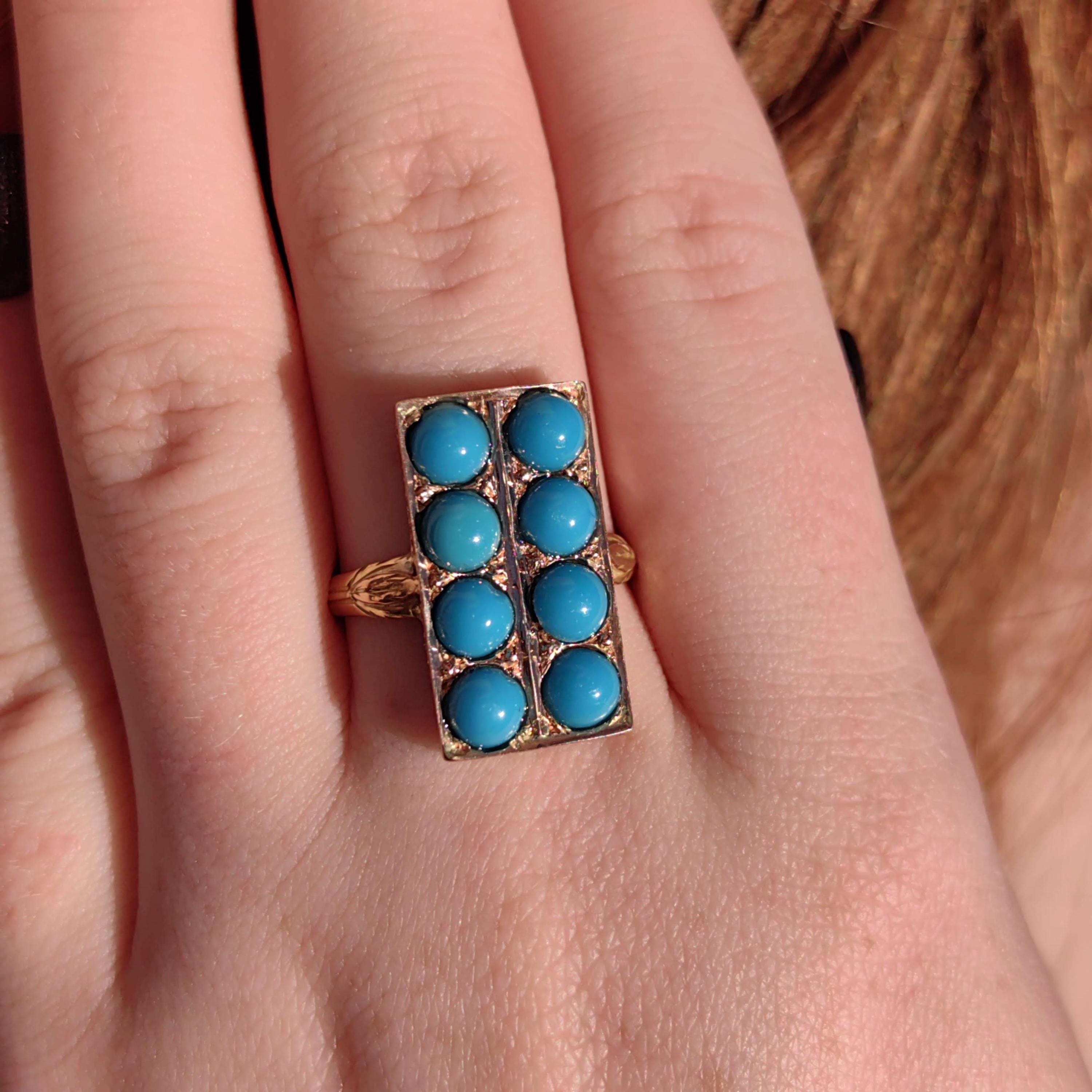 Victorian 1890s Natural Persian Blue Turquoise 18K Solid Hallmarked Yellow Gold Ring Hand-Chiseled Elegant Statement Ring Gift for Her