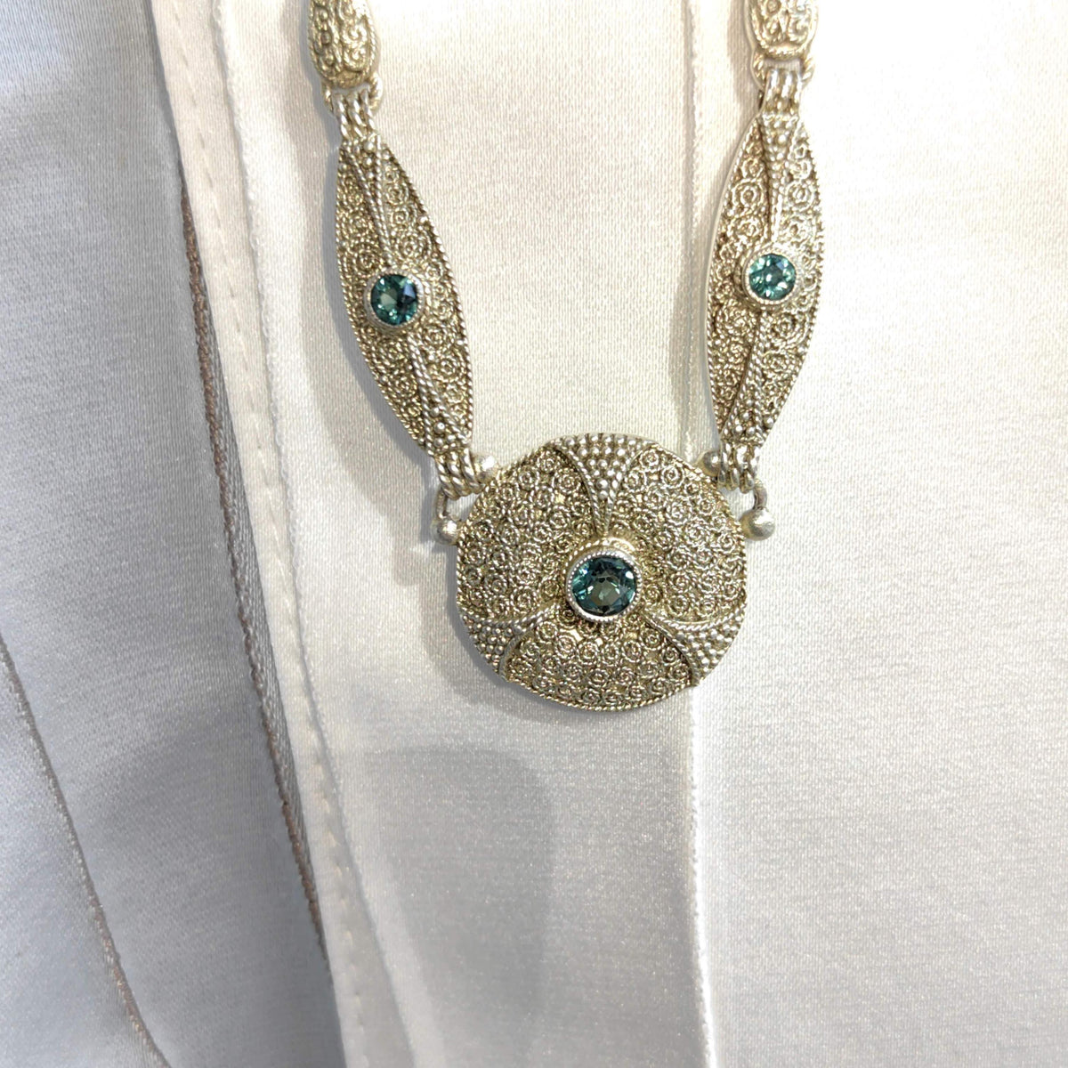 Art Deco Theodor Fahrner Silver Gilt Necklace: Green Tourmaline